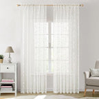 MIULEE Ivory Sheer Curtains 2 Panels Embroidered Leaf Patterned, W52 x L84 | - Image 2