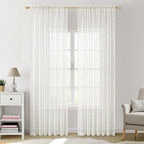 MIULEE Ivory Sheer Curtains 2 Panels Embroidered Leaf Patterned, W52 x L96 | - Image 2