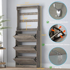 BORNOON Shoe Cabinet with 3 Flip Drawers & Coat Rack, Narrow Hidden Shoe - Image 2