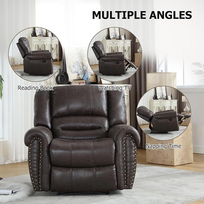 CANMOV Leather Recliner Chair, Classic and Traditional Manual Recliner Chair - Image 5