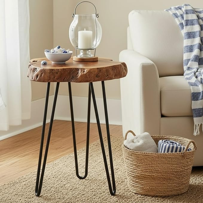 WELLAND Rustic Date Tree End Table Live Edge Side Table 18" W x 15" D x 21" H by WELLAND