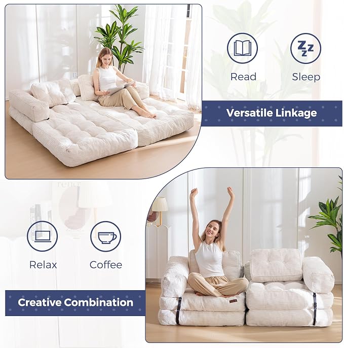 MAXYOYO Folding Sofa Bed, L-Shaped Convertible Sofa Foldable Sleeper Couch - Image 4