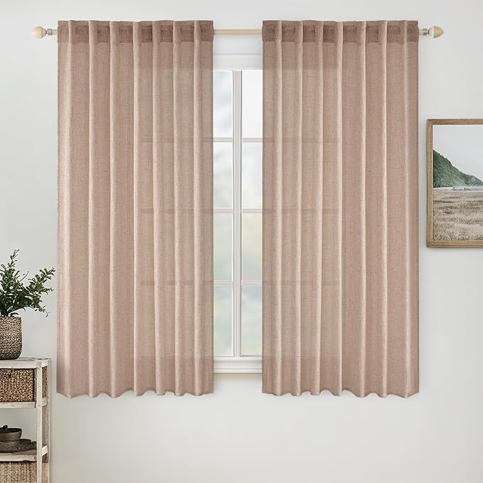 MIULEE Natural Beige Linen Curtains 52x63 Inch Long by MIULEE