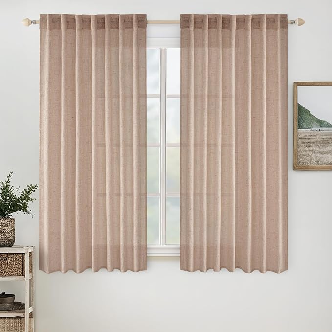 MIULEE Natural Beige Linen Curtains 52x45 Inch Long by MIULEE