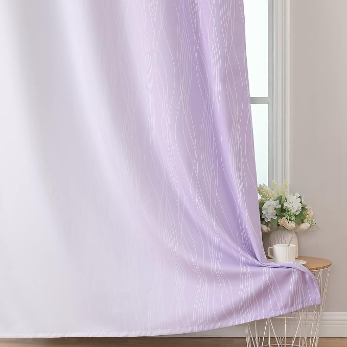 Lilac and Greyish White Ombre Blackout Curtains Living Room 102 Inch Long | - Image 6