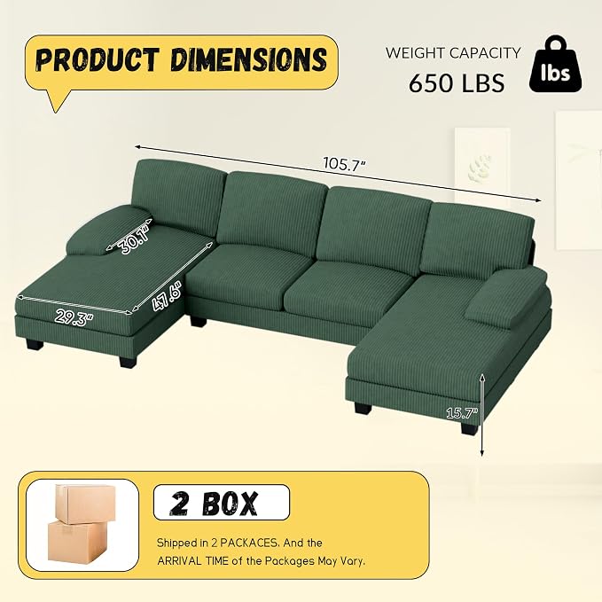 JUMMICO Sectional Couches for Living Room, U Shaped Couch - Image 2