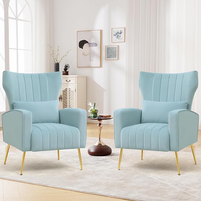 Modern Accent Chairs Set of 2 Upholstered Living Room Chairs, High Back Arm by YUUIJOAA