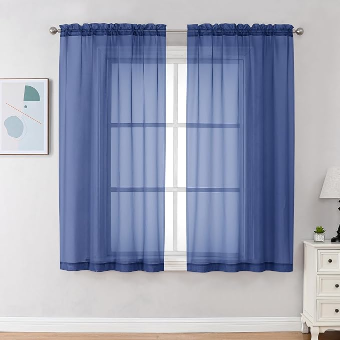 Chyhomenyc Sheer Curtains 63 Inch Length 2 Panels, Royal Blue | Light Filtering by Chyhomenyc