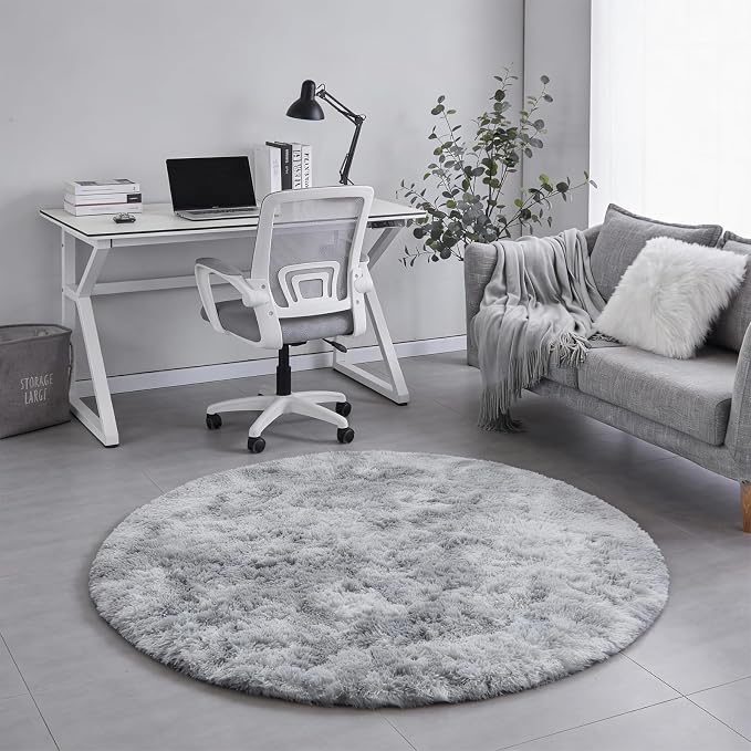Amdrebio Tie-Dyed Light Grey Large Circle Rug 7Ft - Image 6