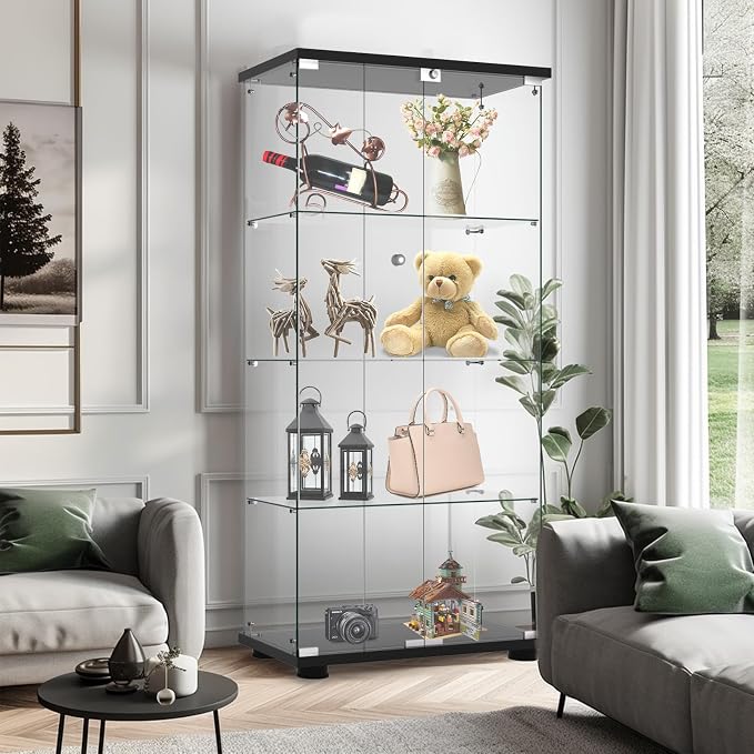 Display Cabinet with Glass Door and Lock, 4-Shelf Fast Installation in 30 Mins by glassdisplaycabinet