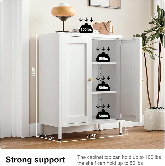 Bevivog Metal Bathroom Floor Storage Cabinet, Small Storage Sideboard - Image 3