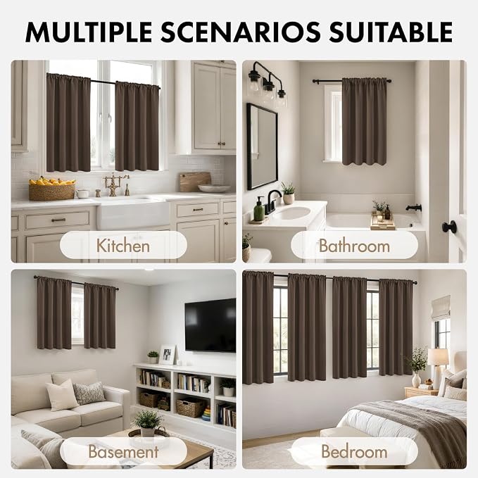 MIULEE 4 Panels Set Chocolate Brown Blackout Curtains 63 Inch Long Bedroom | - Image 5