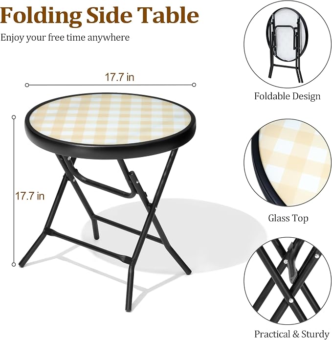 Foldable Patio Side Tables, 17.7" Small End Table Outdoor Weatherproof - Image 3