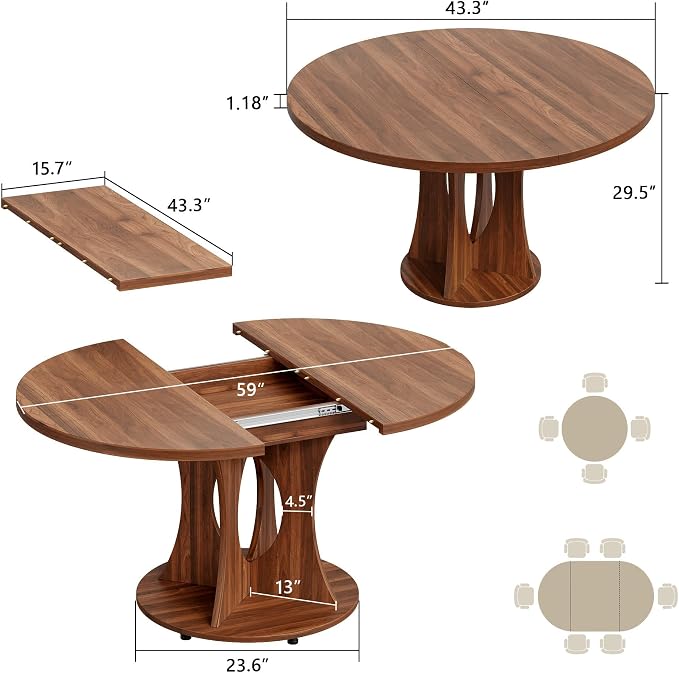 Einhomn 43-59" Extendable Round Dining Table, Kitchen Table - Image 2