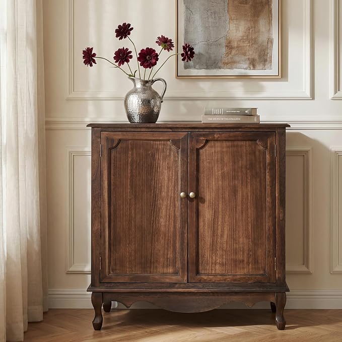 Solid Wood Sideboard with Adjustable Feet, 2 Shelves Storage Accent Cabinet by Thesupportyouneed