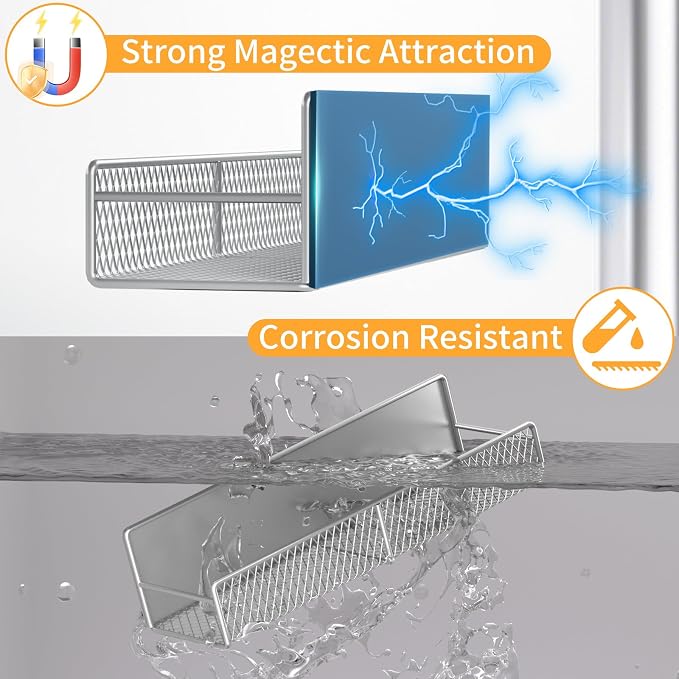 Magnetic Spice Rack for Refrigerator, 2 Pack Metal Magnetic Shelf Grey - Image 3