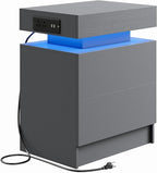 LIKIMIO Night Stand with Charging Station, Modern Grey Nightstand with LED - Image 7