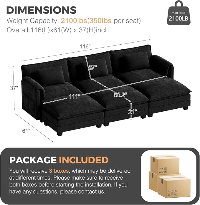 ELUCHANG 116" Luxury Modular Sectional Sofa, Comfy Deep Seat Cloud Couch - Image 2