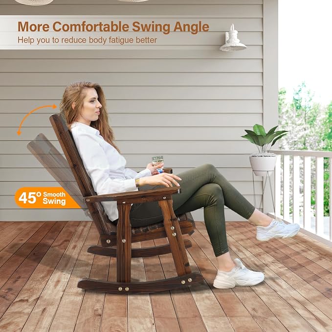 VINGLI Outdoor Rocking Chair, Heavy Duty 600 LBS Wooden Rocking Bench - Image 4