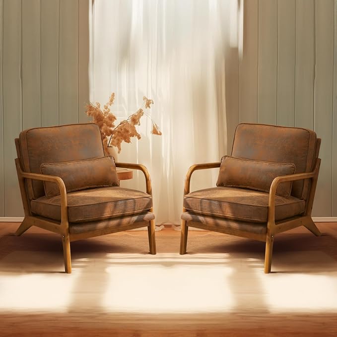 Bonnlo Microfiber Rustic Accent Chairs Set of 2, Upholstered Mid Century Modern by Bonnlo