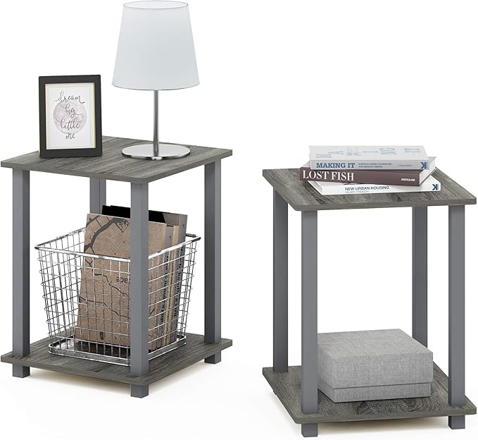 Furinno SIMPLISTIC Side Table Set of 2, 2-Tier Square Modern End Table by Furinno-FitsYourSpaceFitsYourBudget