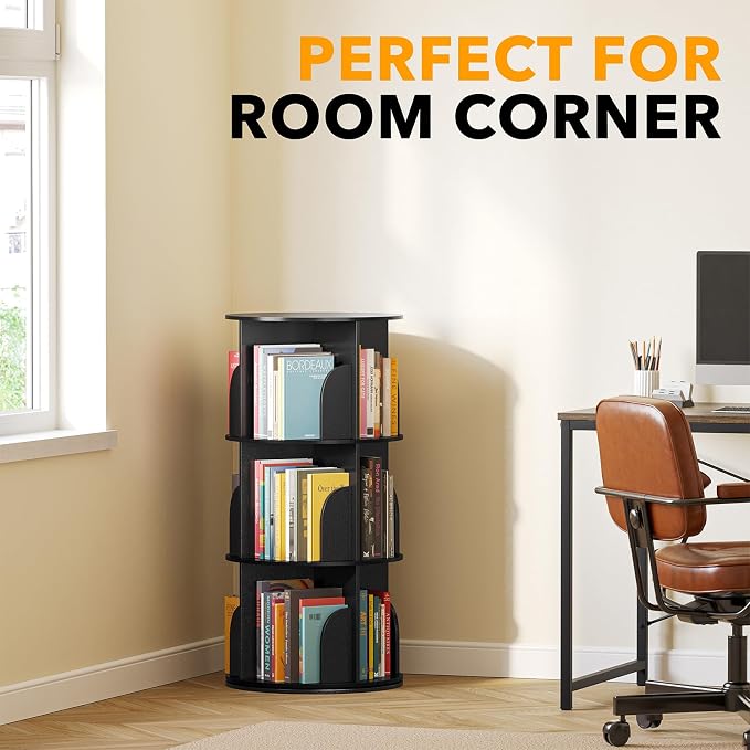 SpaceAid 3 Tier Rotating Bookshelf Tower, Spinning Bookcase Lazy Susan - Image 5