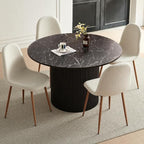 Dining Table Set for 4, Mid Century Modern 47 Inch Black Marble-Look Wooden - Image 7