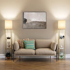 Floor Lamp with Shelves for Living Room Natural Wood, Shelf Floor Lamp with 3 - Image 9