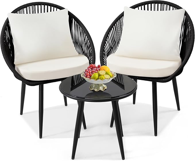 wildformers 3 Pieces Bistro Set, Woven Rope Chair by wildformers