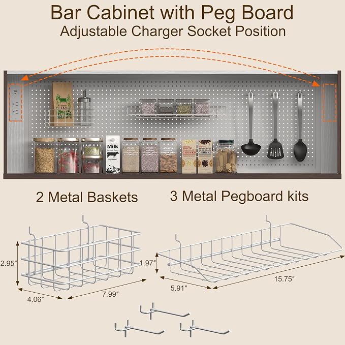 71" Pantry Cabinet with Pegboard, Movable Charging Station & Arched Door Cabinet - Image 2