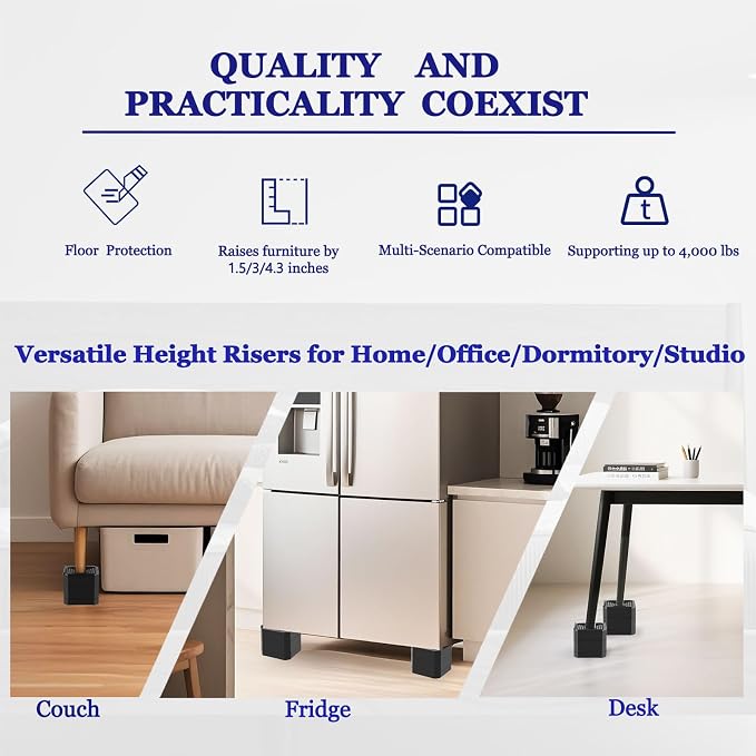 Bed Risers Heavy Duty, Adjustable Furniture Riser Blocks Lift 1.5, 4.3 inches - Image 4