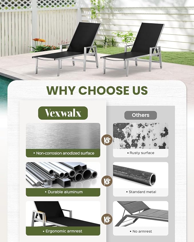 Vexwalx Patio Chaise Lounge Chair Outdoor - Image 7