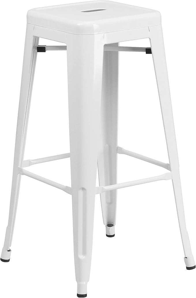 Flash Furniture Commercial Grade 30" High Backless White Metal Indoor-Outdoor by FlashFurniture