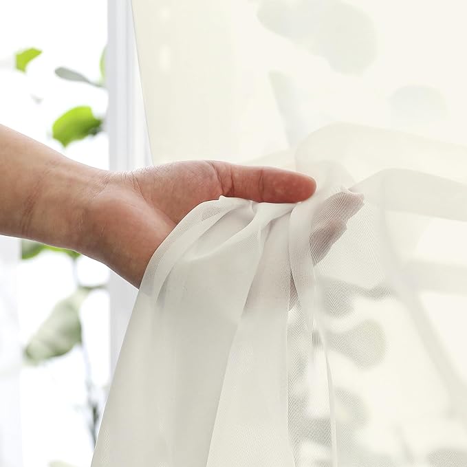 Cream Sheer Curtains 84 Inches Long 2 Panels Set, Elegant Light Filtering - Image 8