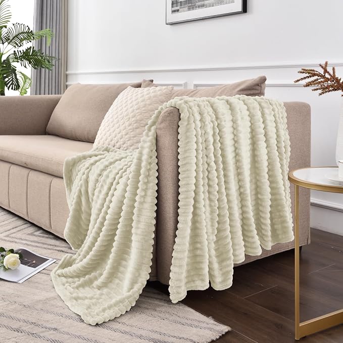 BEDELITE 3D Ribbed Jacquard Beige Blankets Queen Size - Image 6