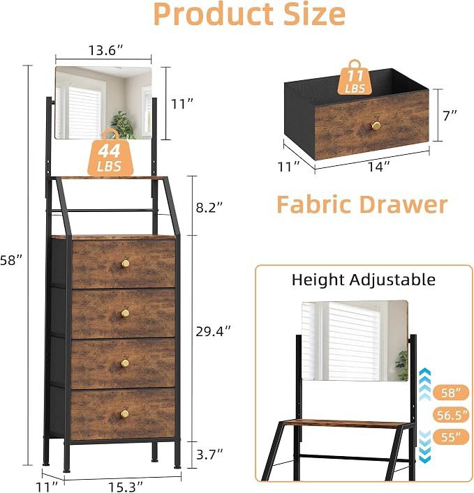 HIGDBFE 4-Drawer Dresser with Mirror, Vanity with 2-Tier Shelves, Fabric Chest - Image 2