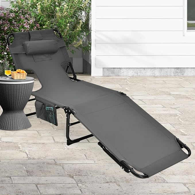Goplus Tanning Chair, Folding Adjustable Patio Lounge Chair - Image 9