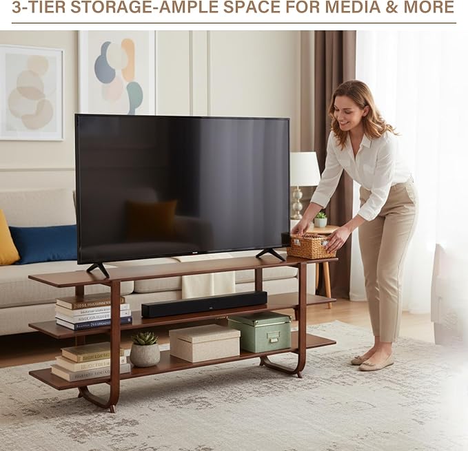 Tiita Wooden TV Stand for 65 Inch TV, Modern Media Console Table - Image 2