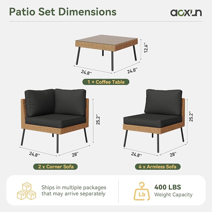 Aoxun Patio Furniture Set, 5 Piece Outdoor Sectional Sofas - Image 7