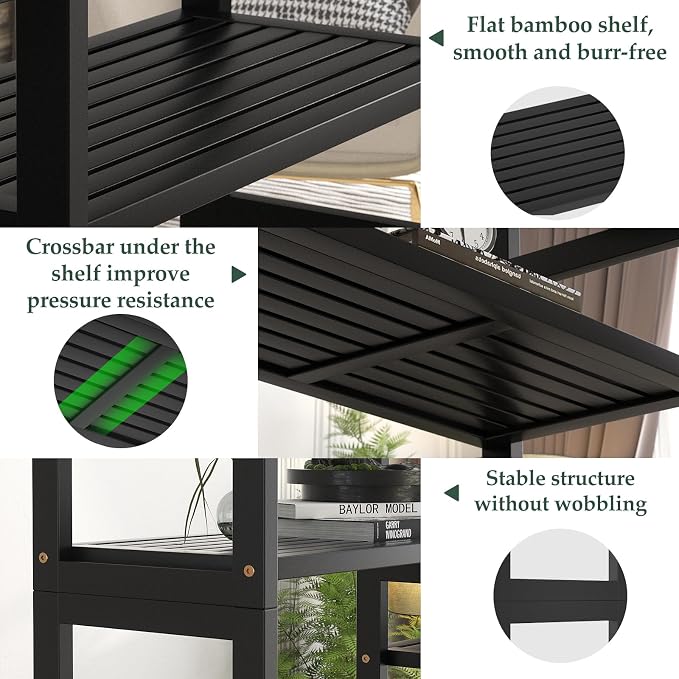 Homykic Double Wide Bamboo Bookshelf Black, 6-Tier Large Open Bookcase - Image 8
