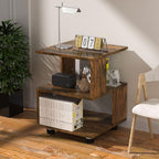 BROWN-BROWN Nightstand, Japanese Tatami Style Small End Table, 2 Tiers Sofa - Image 8