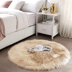 SERISSA 5x5 Fluffy Beige Round Faux Fur Area Rug - Image 2