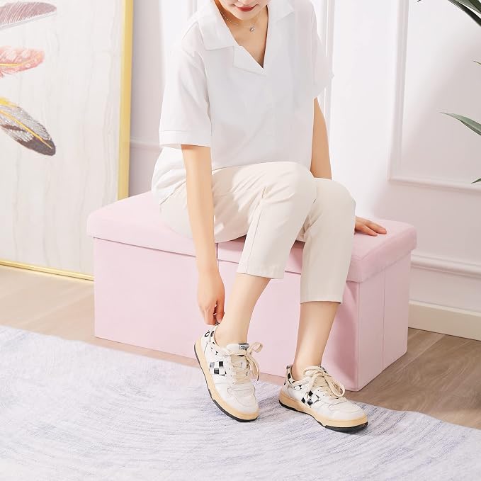 Storage Ottoman Bench Foldable Seat Footrest Shoe Bench End of Bed Storage - Image 5