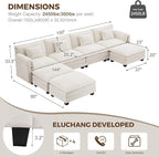 ELUCHANG 150'' Modular Sectional Cloud Couch, Modern Comfy Chenille U Shaped - Image 2