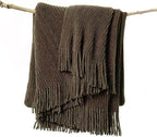 lifein Throw Blanket for Couch, Soft Boho Decor Bed Throw, Cozy Brown Knitted by lifein