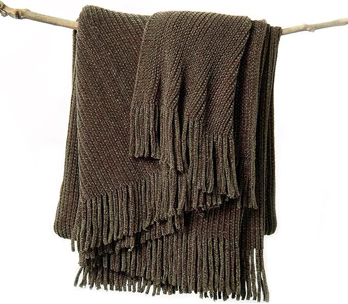 lifein Throw Blanket for Couch, Soft Boho Decor Bed Throw, Cozy Brown Knitted by lifein