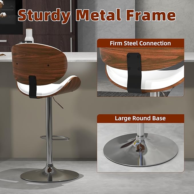 civama Bar Stools Set of 2 for Kitchen Counter, Adjustable Bar Height Chairs - Image 7