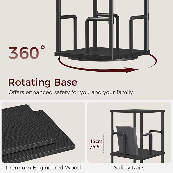 MAHANCRIS 5-Tier Rotating Bookshelf, Freestanding Corner Bookshelf, 360° - Image 6