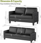 STHOUYN Black Faux Leather 3 Seater Sofa and Loveseat, Modern Comfy Office - Image 2