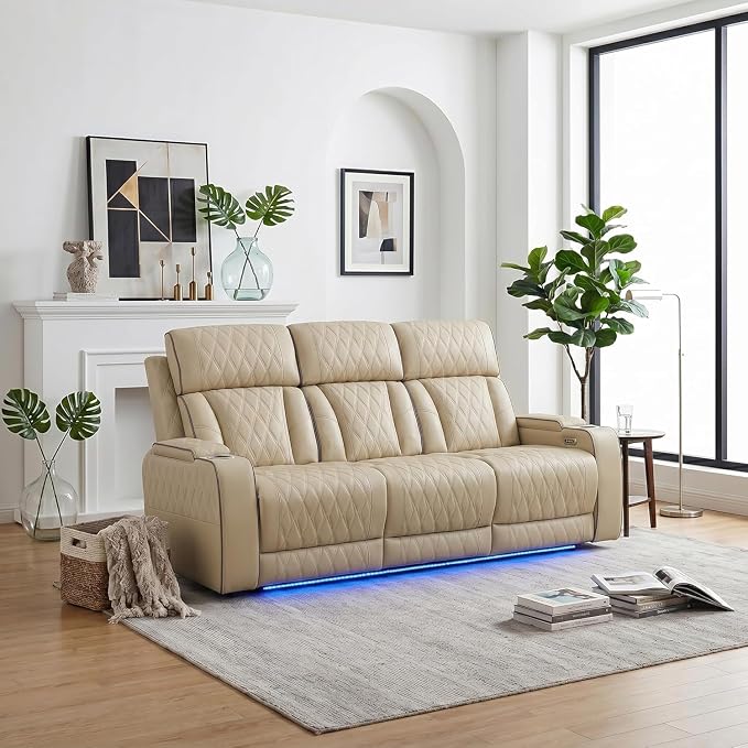 Power Recliner Sofa with LED Lights, Leather Power Reclining Sofa, Living Room by Unknown